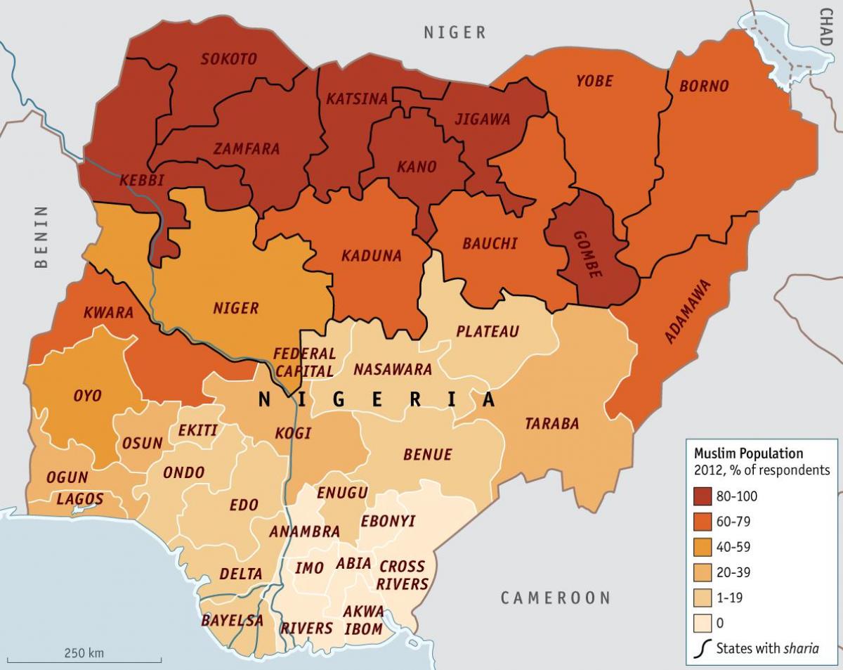Karta Nigeriji religije