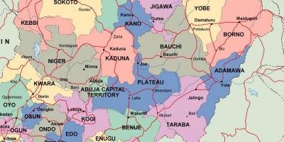 Karta Nigeriji sa državama i gradovima