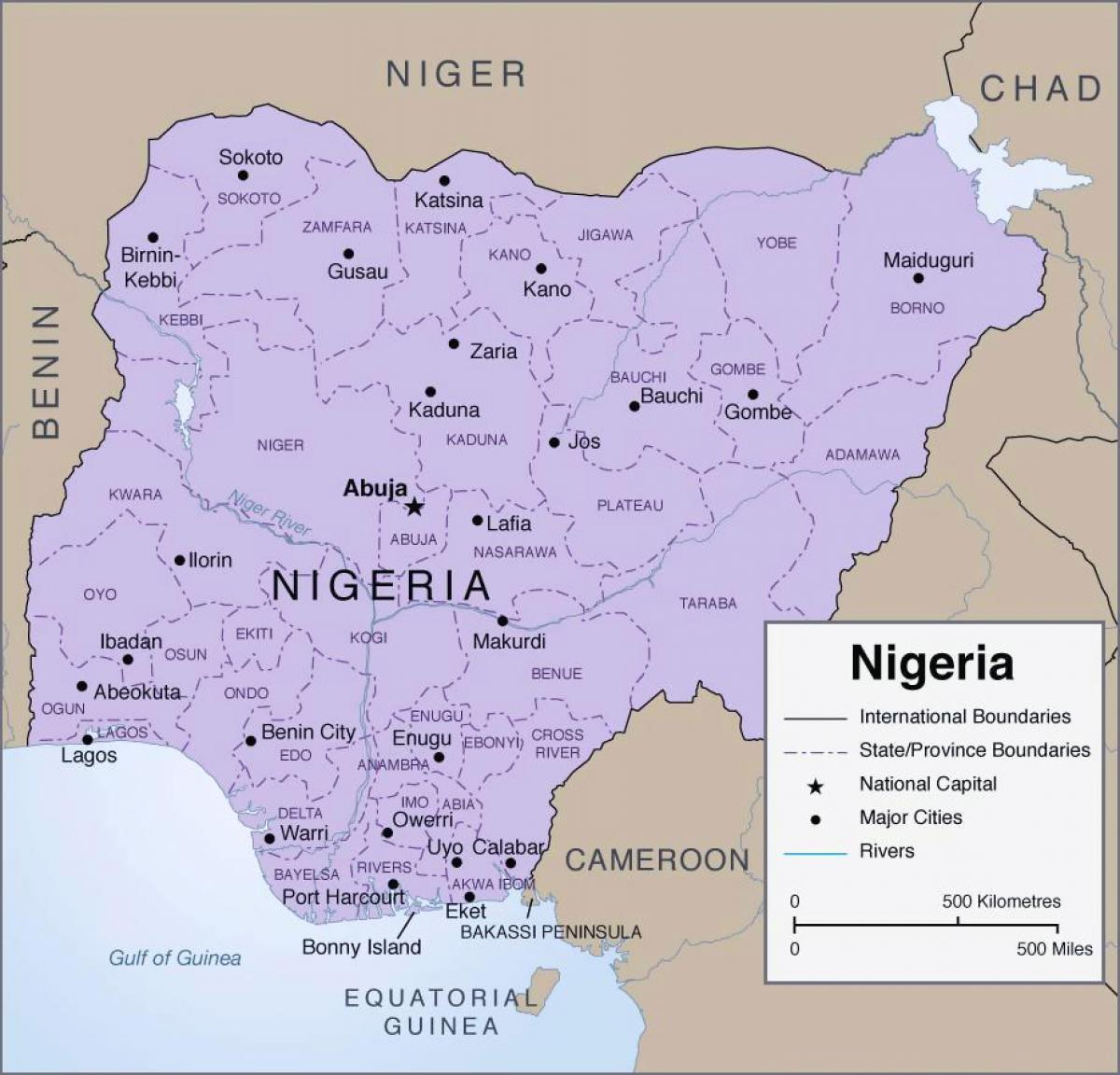 Karta detaljne Nigeriji