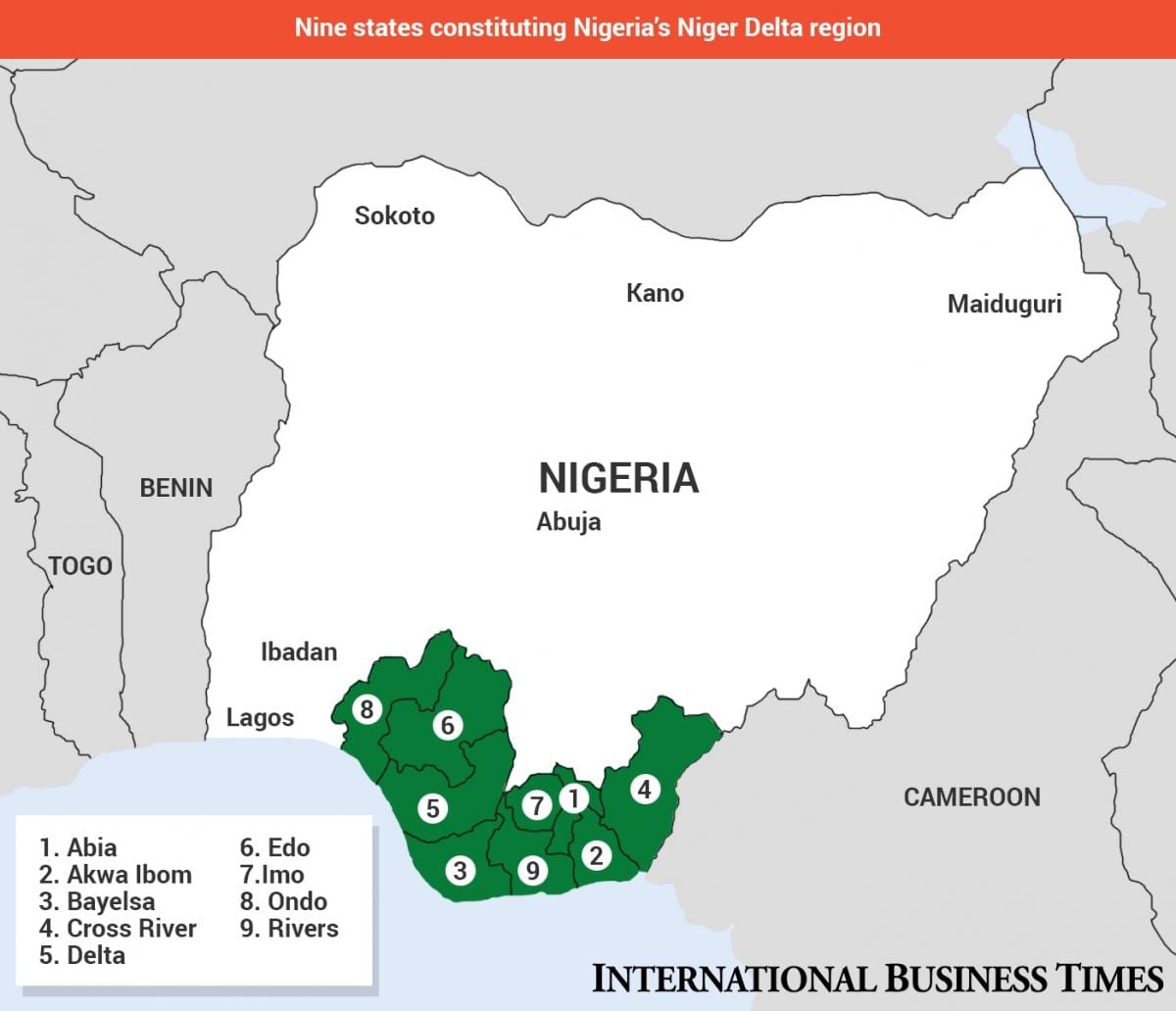 Karta delte rijeke Niger u Nigeriji karti