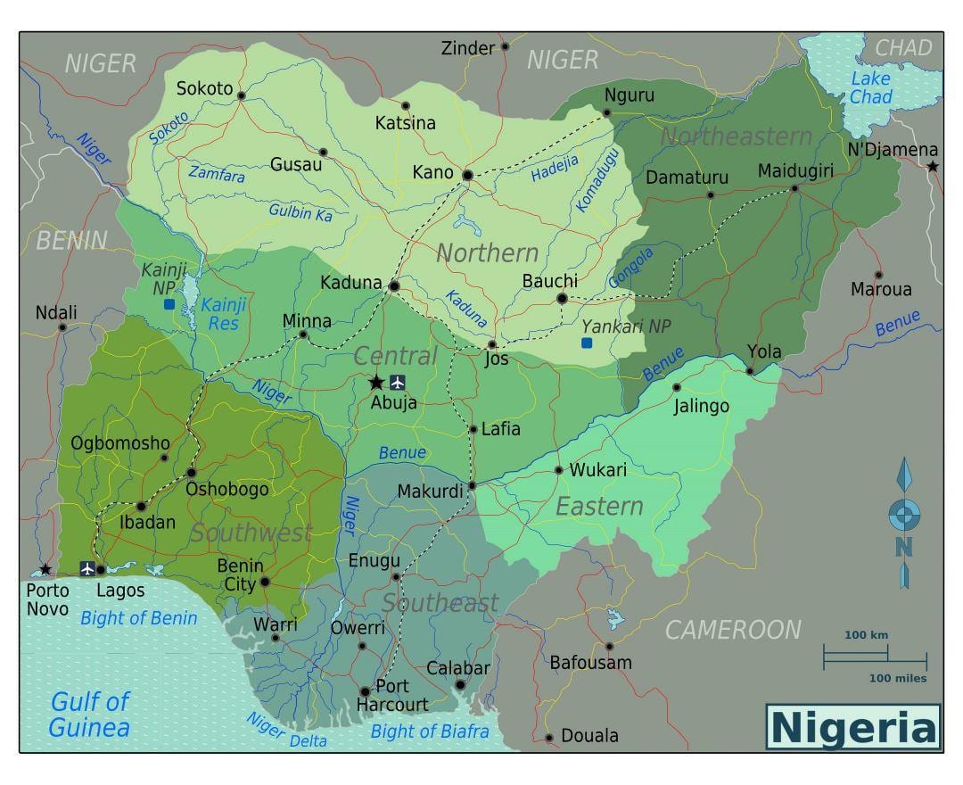 Nigerija Južna Afrika karti