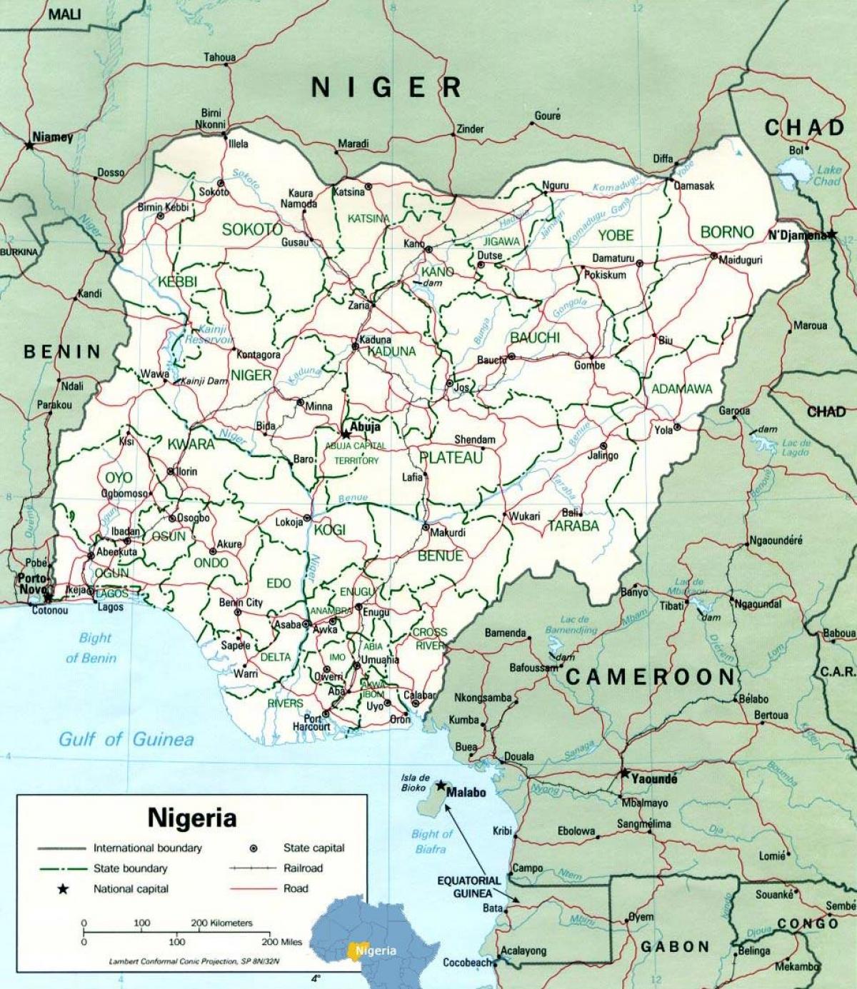 Lagos u Nigeriji na karti Afrike