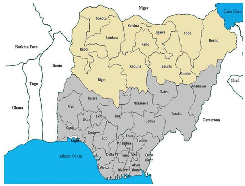karta sjeverne Države Nigerije