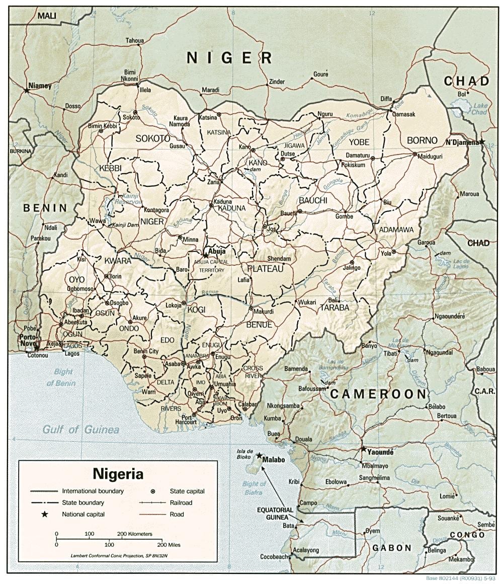 Karta geografske dužine Nigeriji
