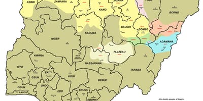 Karta Nigeriji, sa naznakom 36 američkih Država i njihovih metropola