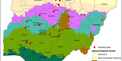 Karta Nigeriji prikazuje distribuciju žetve 