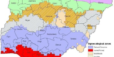 Karta Nigeriji ukazuje na ekološke zone