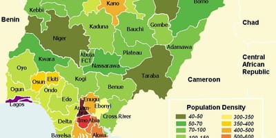 Nigerija kartu gustoće stanovništva 