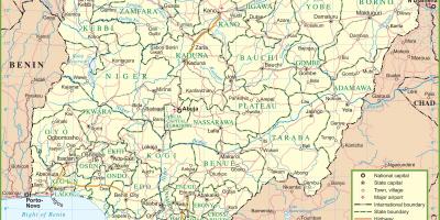 Karta Nigeriji s naznakom glavnih prometnica